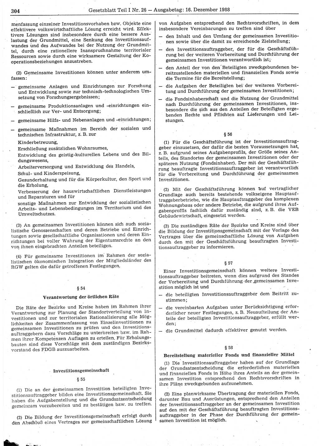 Gesetzblatt (GBl.) der Deutschen Demokratischen Republik (DDR) Teil Ⅰ 1988, Seite 304 (GBl. DDR Ⅰ 1988, S. 304)