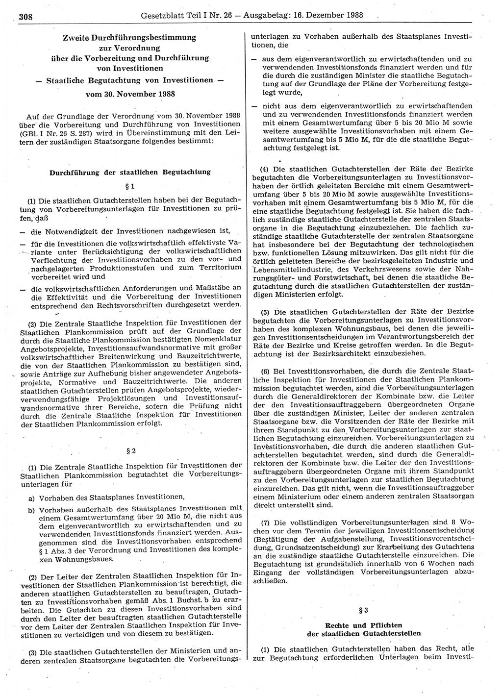 Gesetzblatt (GBl.) der Deutschen Demokratischen Republik (DDR) Teil Ⅰ 1988, Seite 308 (GBl. DDR Ⅰ 1988, S. 308)