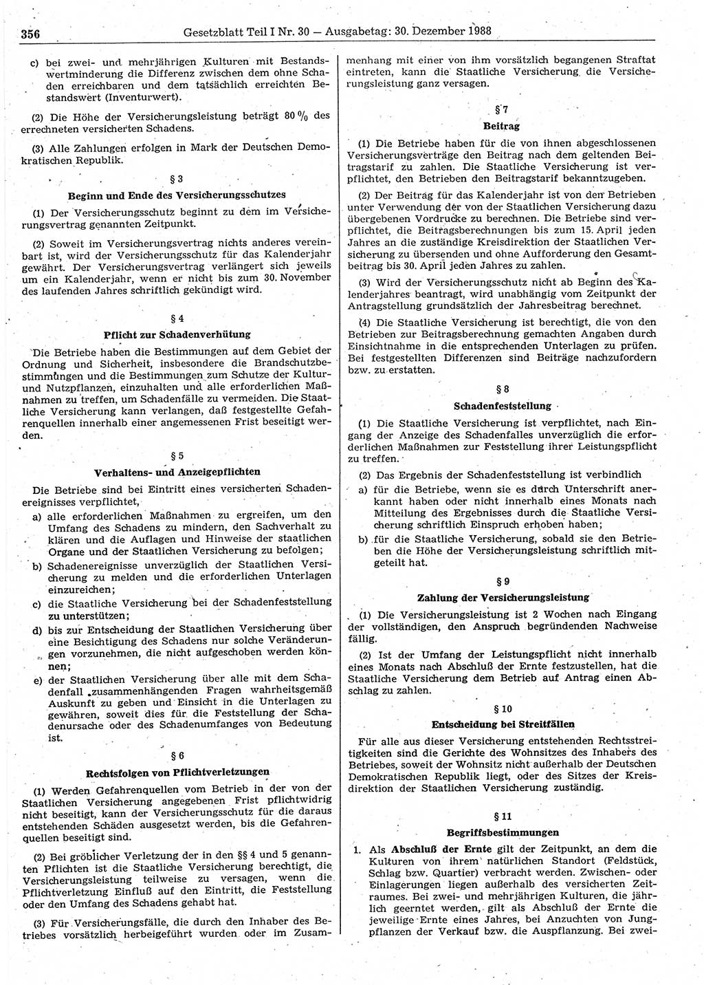 Gesetzblatt (GBl.) der Deutschen Demokratischen Republik (DDR) Teil Ⅰ 1988, Seite 356 (GBl. DDR Ⅰ 1988, S. 356)