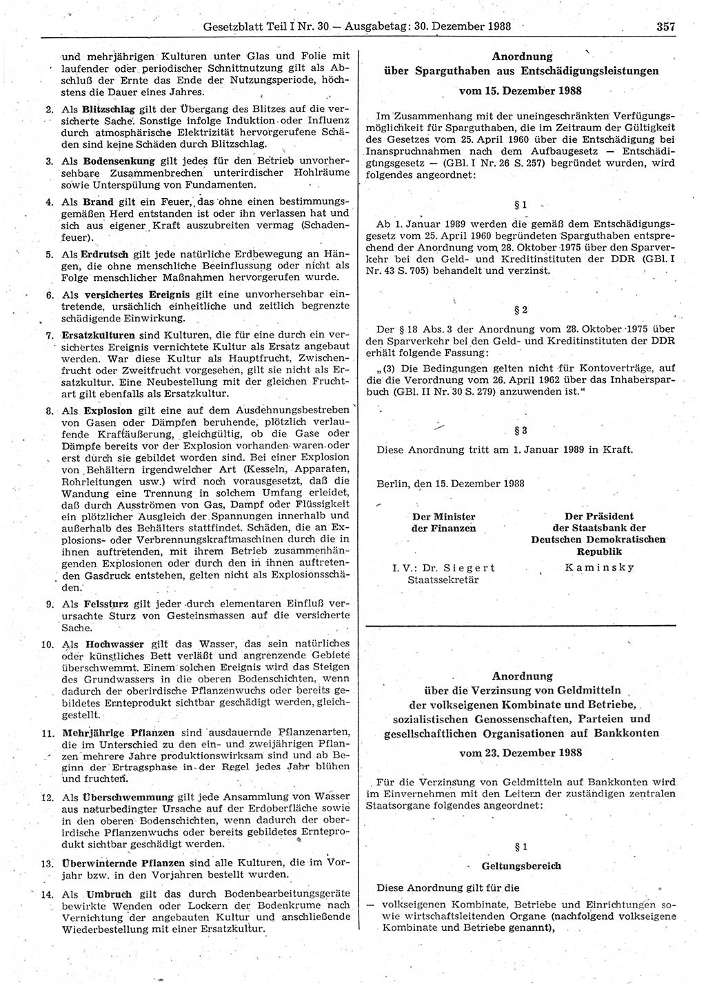 Gesetzblatt (GBl.) der Deutschen Demokratischen Republik (DDR) Teil Ⅰ 1988, Seite 357 (GBl. DDR Ⅰ 1988, S. 357)