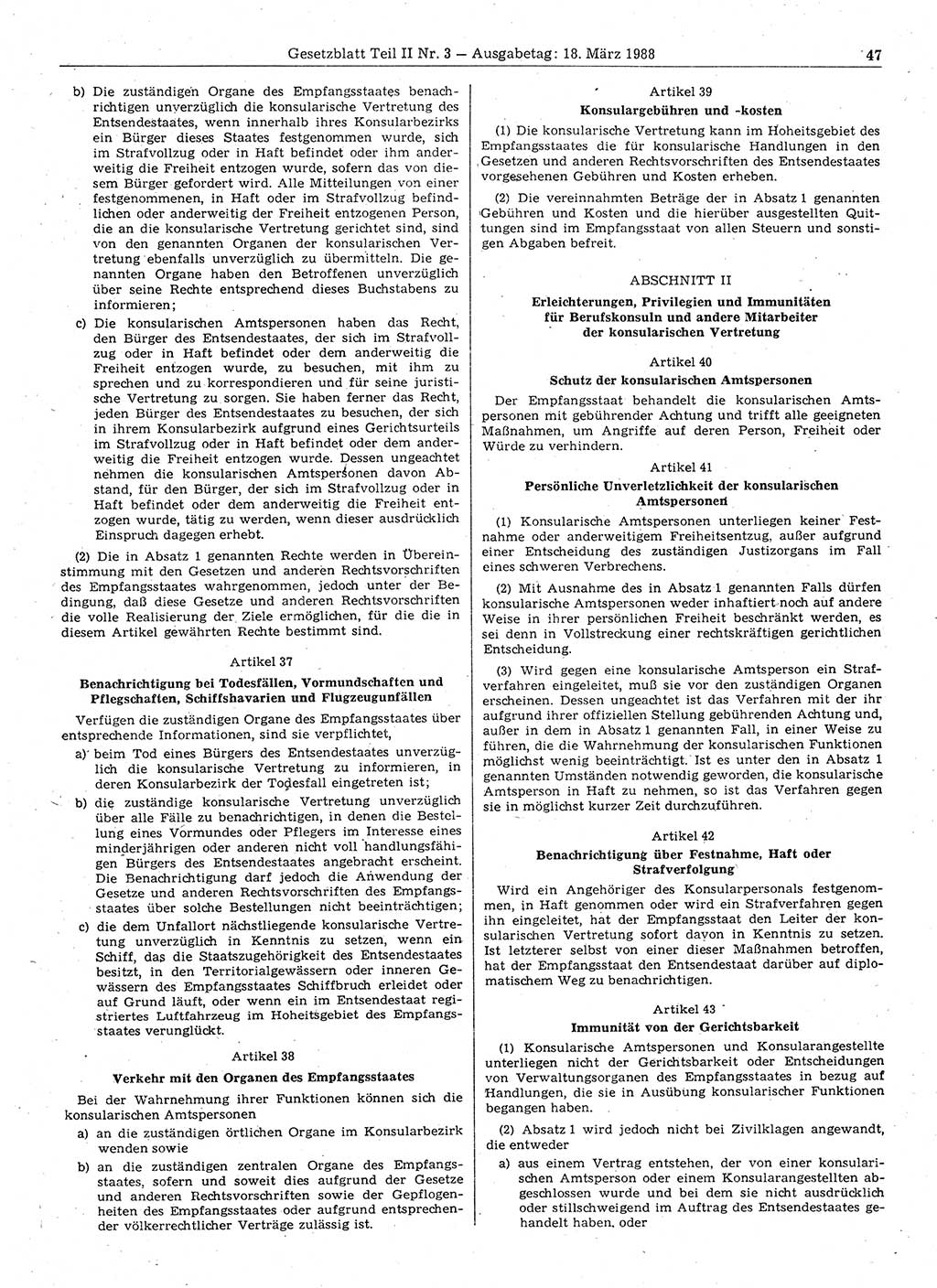 Gesetzblatt (GBl.) der Deutschen Demokratischen Republik (DDR) Teil ⅠⅠ 1988, Seite 47 (GBl. DDR ⅠⅠ 1988, S. 47)