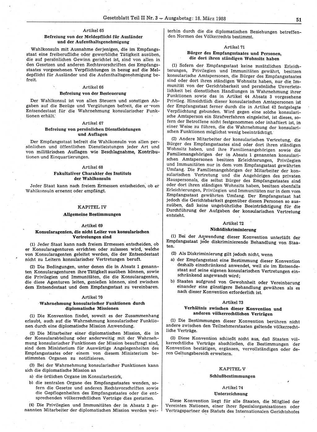 Gesetzblatt (GBl.) der Deutschen Demokratischen Republik (DDR) Teil ⅠⅠ 1988, Seite 51 (GBl. DDR ⅠⅠ 1988, S. 51)