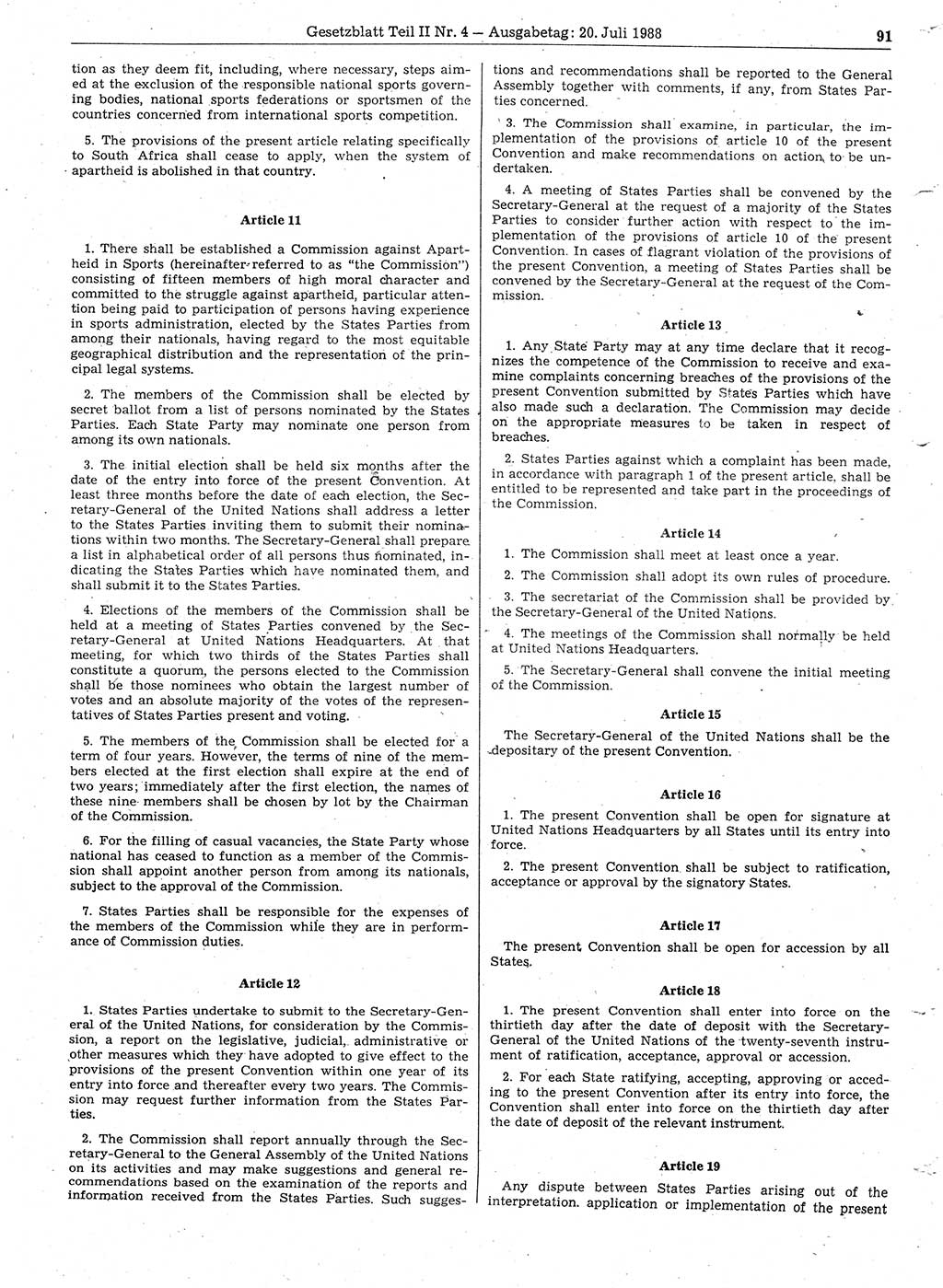 Gesetzblatt (GBl.) der Deutschen Demokratischen Republik (DDR) Teil ⅠⅠ 1988, Seite 91 (GBl. DDR ⅠⅠ 1988, S. 91)