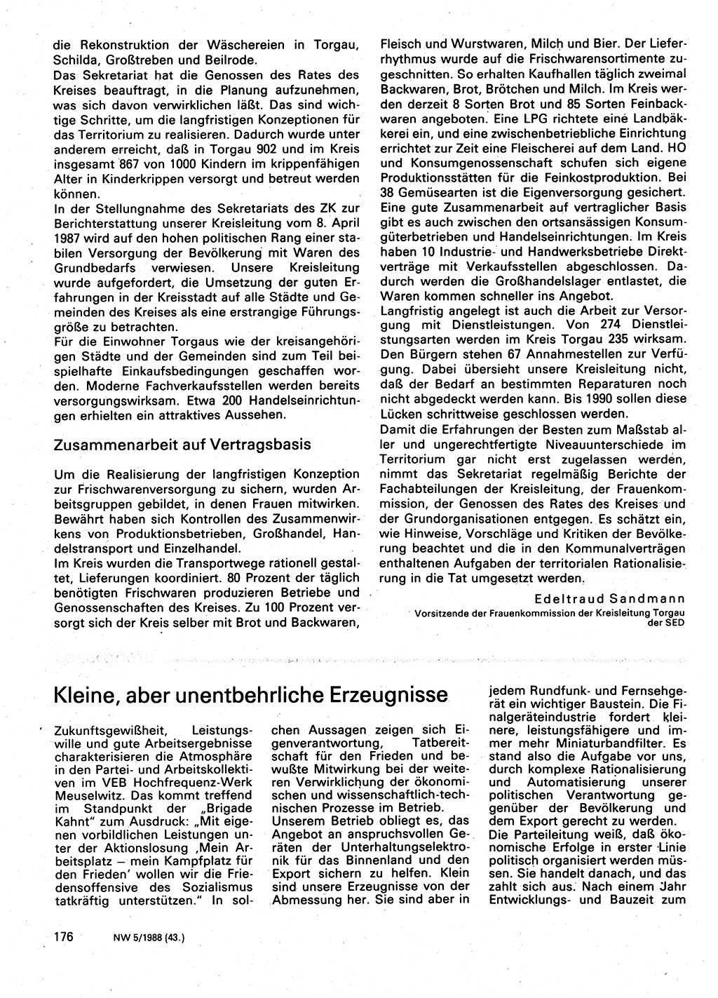 Neuer Weg (NW), Organ des Zentralkomitees (ZK) der SED (Sozialistische Einheitspartei Deutschlands) für Fragen des Parteilebens, 43. Jahrgang [Deutsche Demokratische Republik (DDR)] 1988, Seite 176 (NW ZK SED DDR 1988, S. 176)