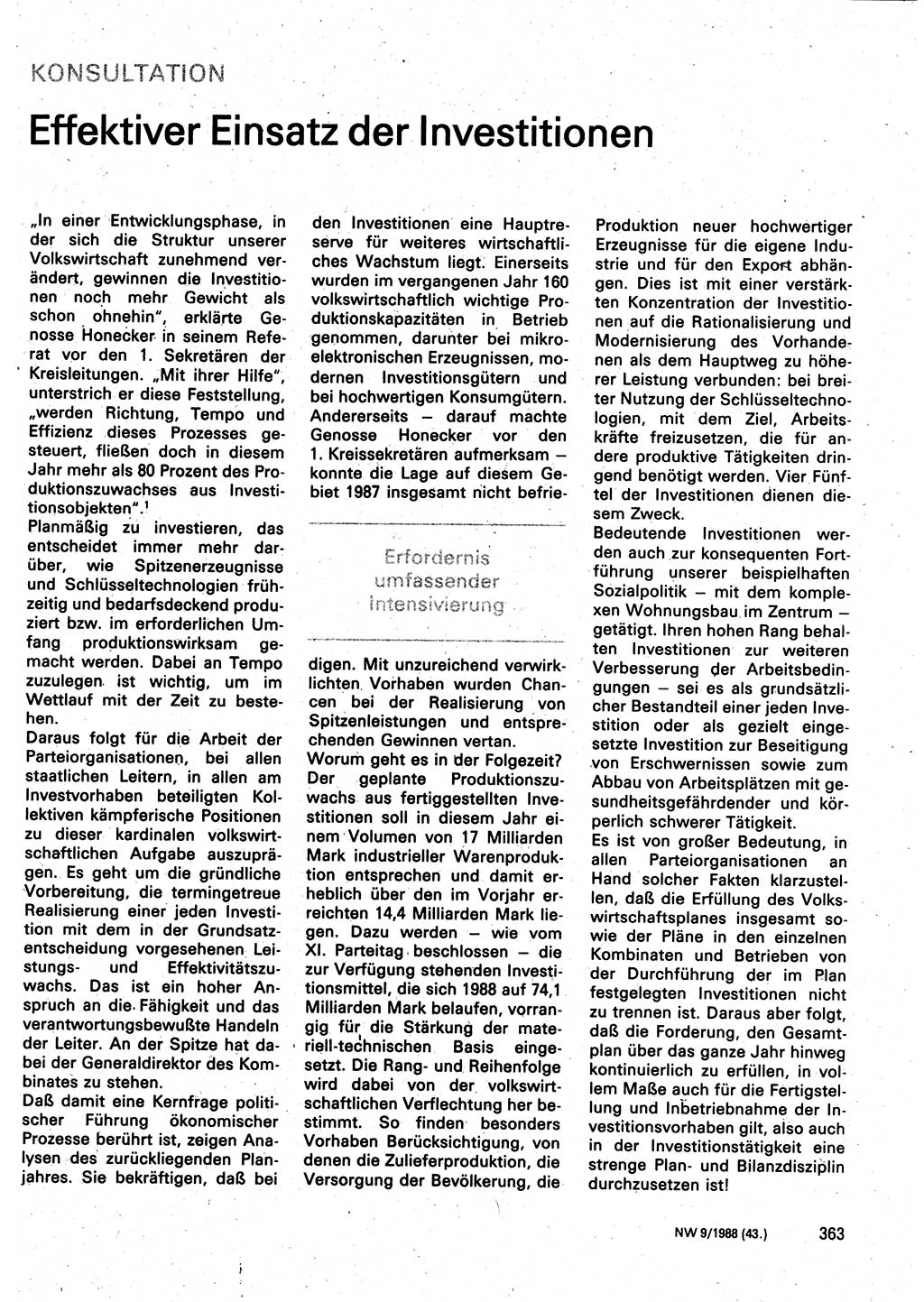 Neuer Weg (NW), Organ des Zentralkomitees (ZK) der SED (Sozialistische Einheitspartei Deutschlands) für Fragen des Parteilebens, 43. Jahrgang [Deutsche Demokratische Republik (DDR)] 1988, Seite 363 (NW ZK SED DDR 1988, S. 363)