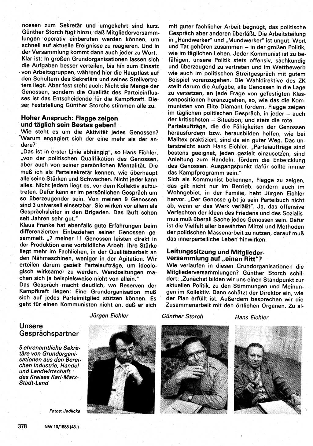 Neuer Weg (NW), Organ des Zentralkomitees (ZK) der SED (Sozialistische Einheitspartei Deutschlands) für Fragen des Parteilebens, 43. Jahrgang [Deutsche Demokratische Republik (DDR)] 1988, Seite 378 (NW ZK SED DDR 1988, S. 378)