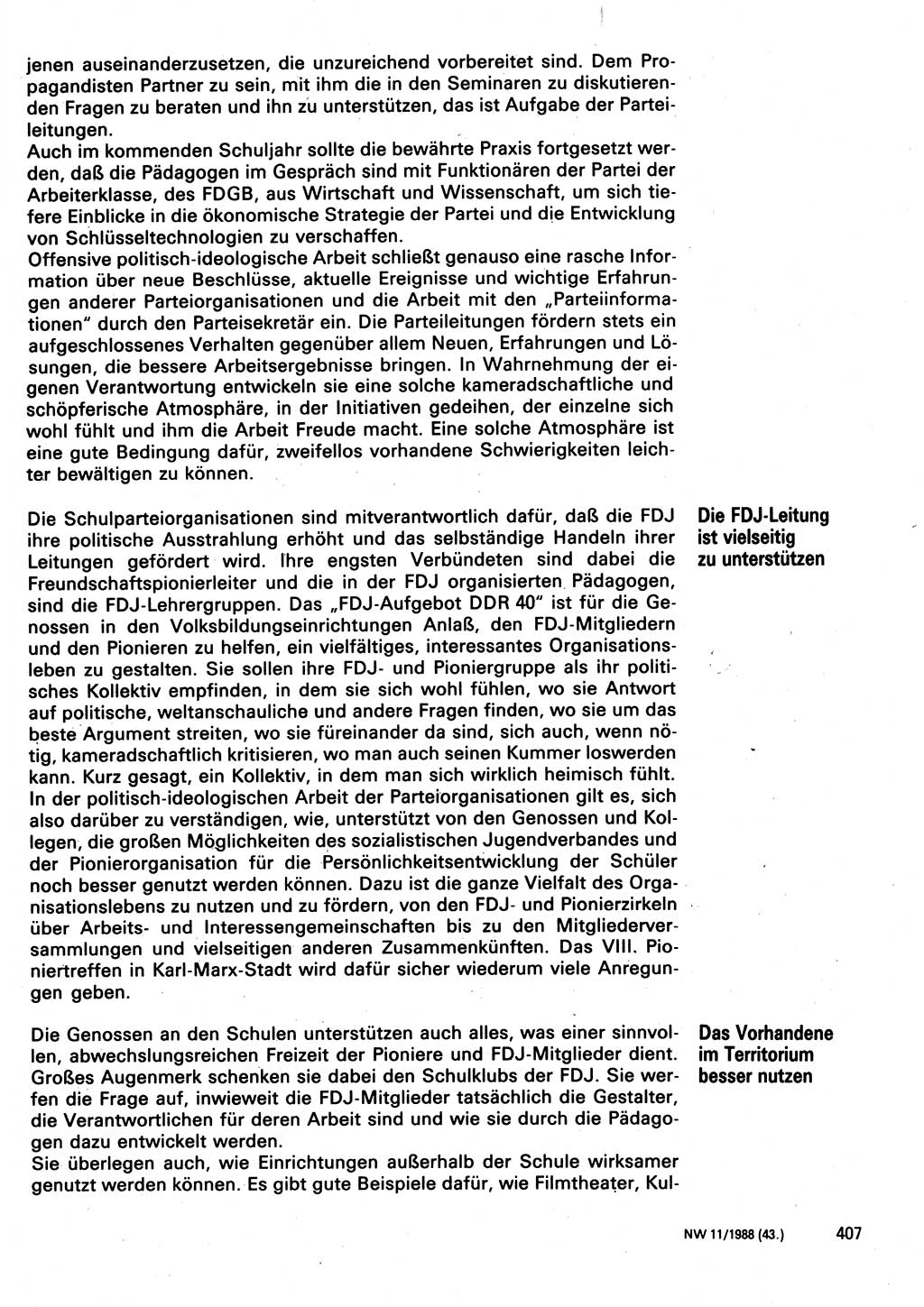 Neuer Weg (NW), Organ des Zentralkomitees (ZK) der SED (Sozialistische Einheitspartei Deutschlands) für Fragen des Parteilebens, 43. Jahrgang [Deutsche Demokratische Republik (DDR)] 1988, Seite 407 (NW ZK SED DDR 1988, S. 407)