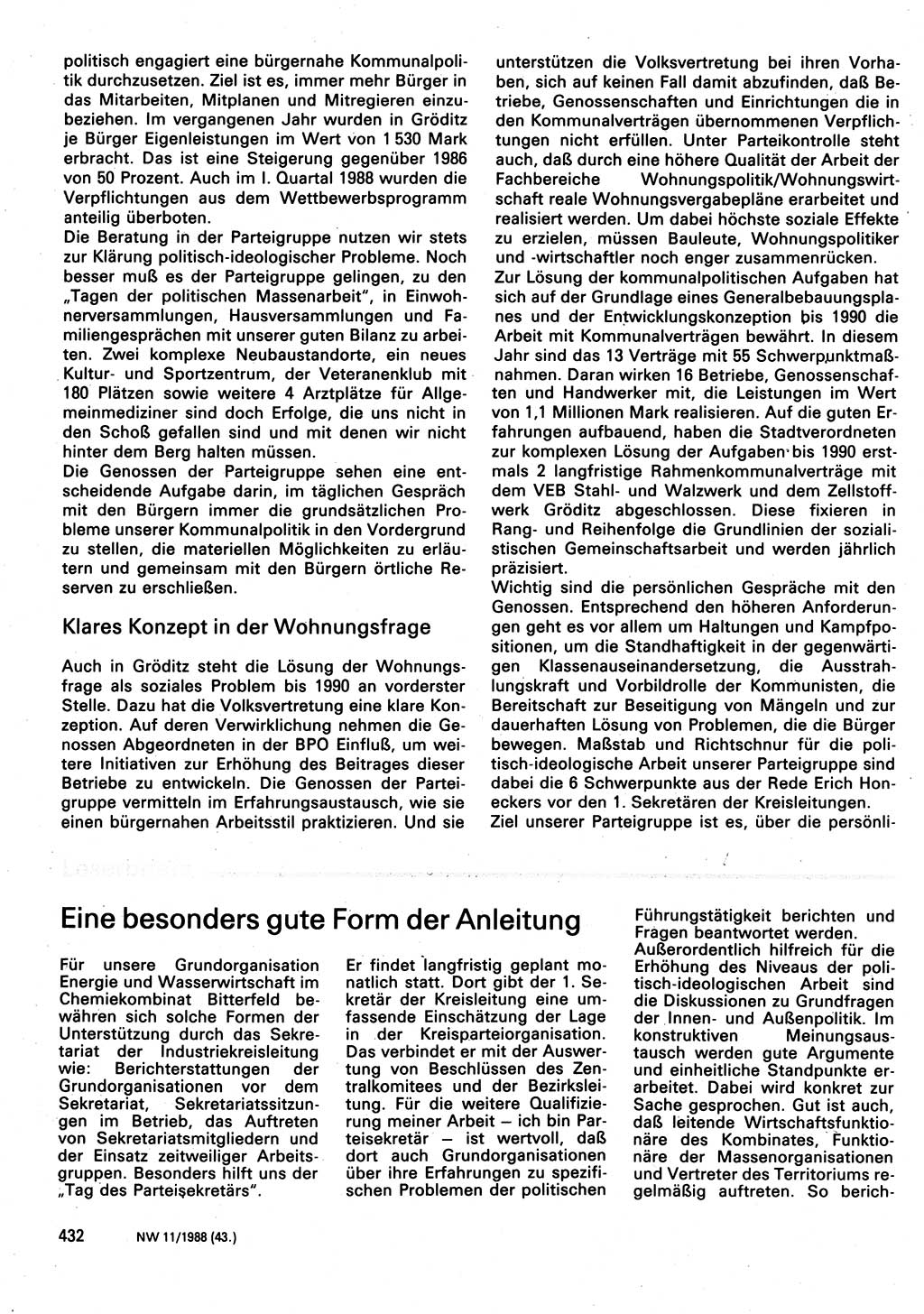 Neuer Weg (NW), Organ des Zentralkomitees (ZK) der SED (Sozialistische Einheitspartei Deutschlands) für Fragen des Parteilebens, 43. Jahrgang [Deutsche Demokratische Republik (DDR)] 1988, Seite 432 (NW ZK SED DDR 1988, S. 432)
