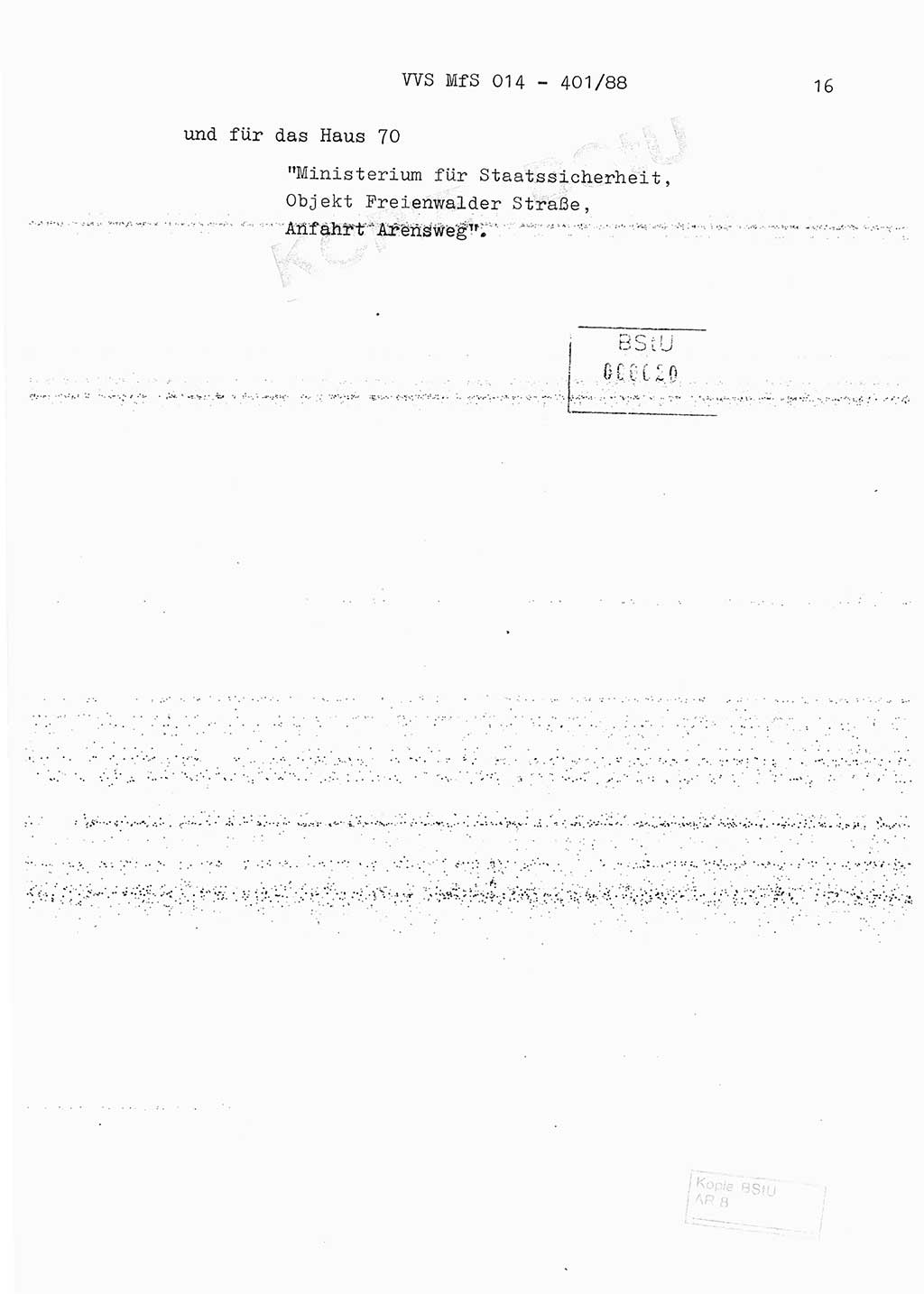 Ordnung Nr. Ⅸ/1/88 zur Gewährleistung von Sicherheit und Ordnung für das Objekt Berlin-Hohenschönhausen, Freienwalder Straße - Objektordnung -, Ministerium für Staatssicherheit (MfS) [Deutsche Demokratische Republik (DDR)], Hauptabteilung (HA) Ⅸ, Leiter, Verantwortlicher für das Dienstobjekt (DO) Berlin-Hohenschönhausen, Freienwalder Straße, Vertrauliche Verschlußsache (VVS) o014-407/82, Berlin 1988, Seite 16 (Obj.-Ordn. Ⅸ/1/88 DO Bln.-HsH. MfS DDR HA Ⅸ Ltr. VVS o014-401/88 1988, S. 16)