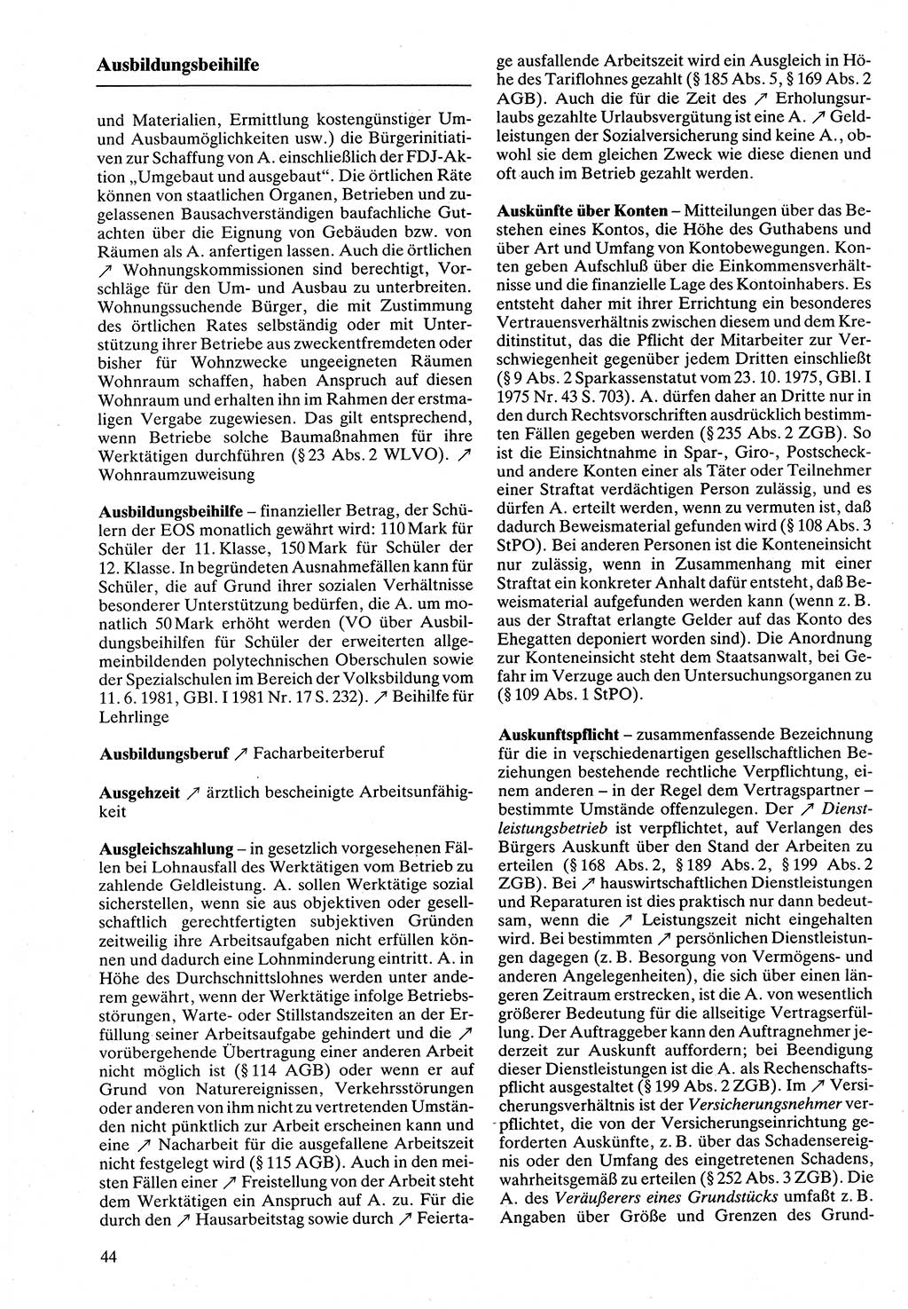 Rechtslexikon [Deutsche Demokratische Republik (DDR)] 1988, Seite 44 (Rechtslex. DDR 1988, S. 44)