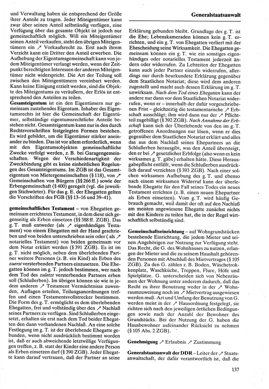 Rechtslexikon [Deutsche Demokratische Republik (DDR)] 1988, Seite 137 (Rechtslex. DDR 1988, S. 137)