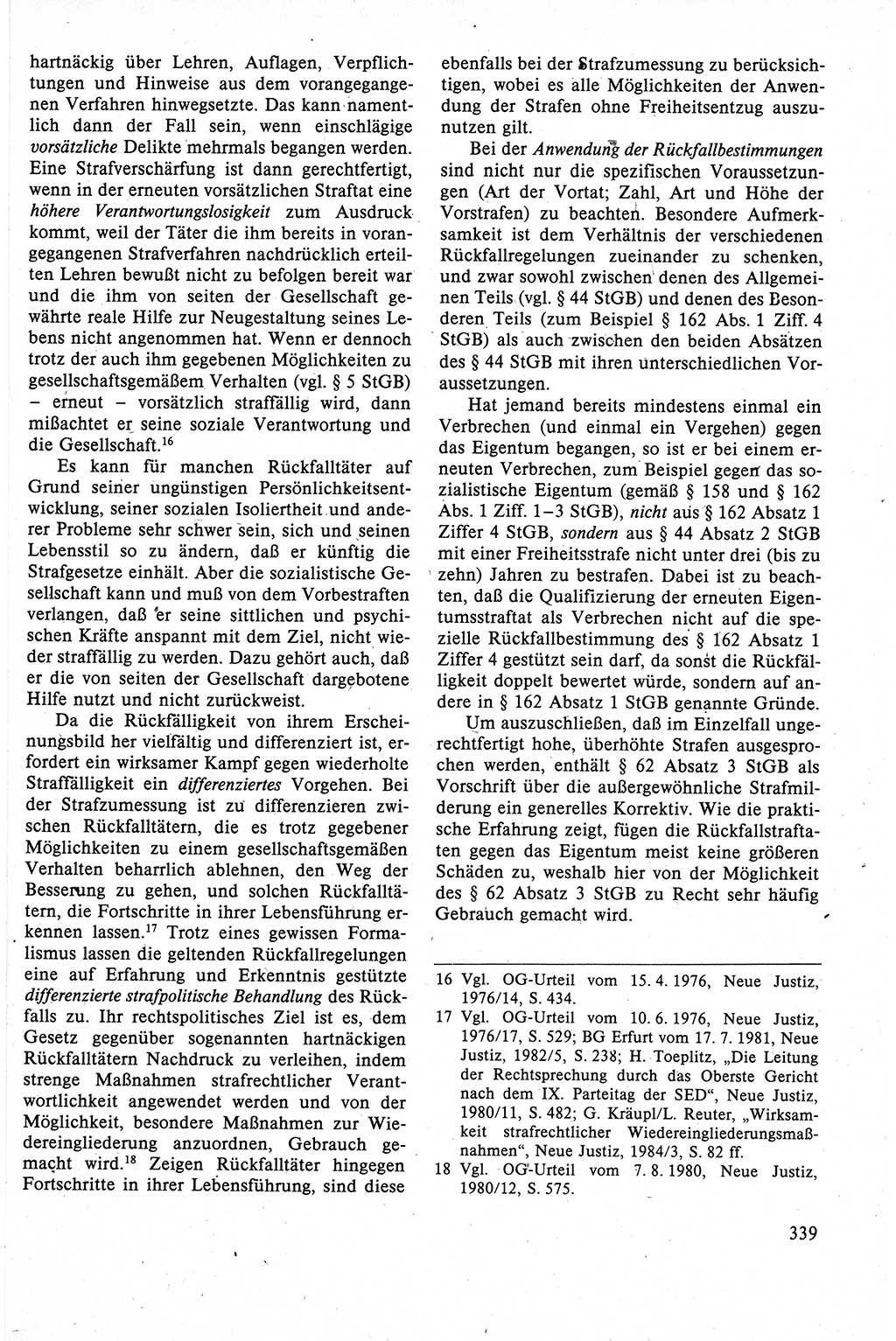 Strafrecht der DDR (Deutsche Demokratische Republik), Lehrbuch 1988, Seite 339 (Strafr. DDR Lb. 1988, S. 339)