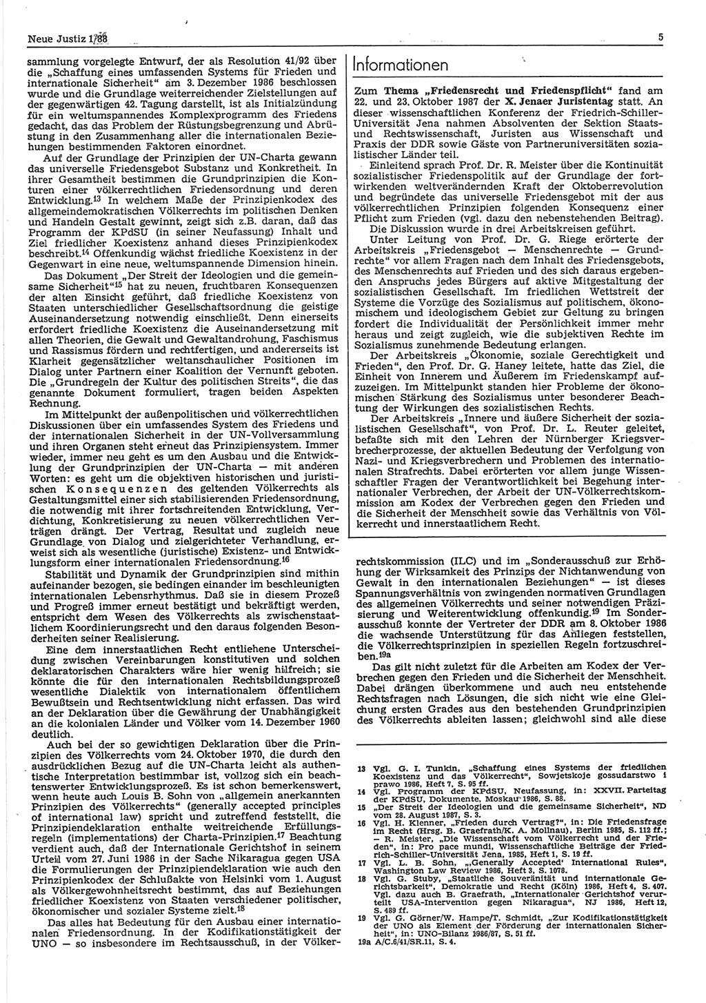 Neue Justiz (NJ), Zeitschrift für sozialistisches Recht und Gesetzlichkeit [Deutsche Demokratische Republik (DDR)], 42. Jahrgang 1988, Seite 5 (NJ DDR 1988, S. 5)