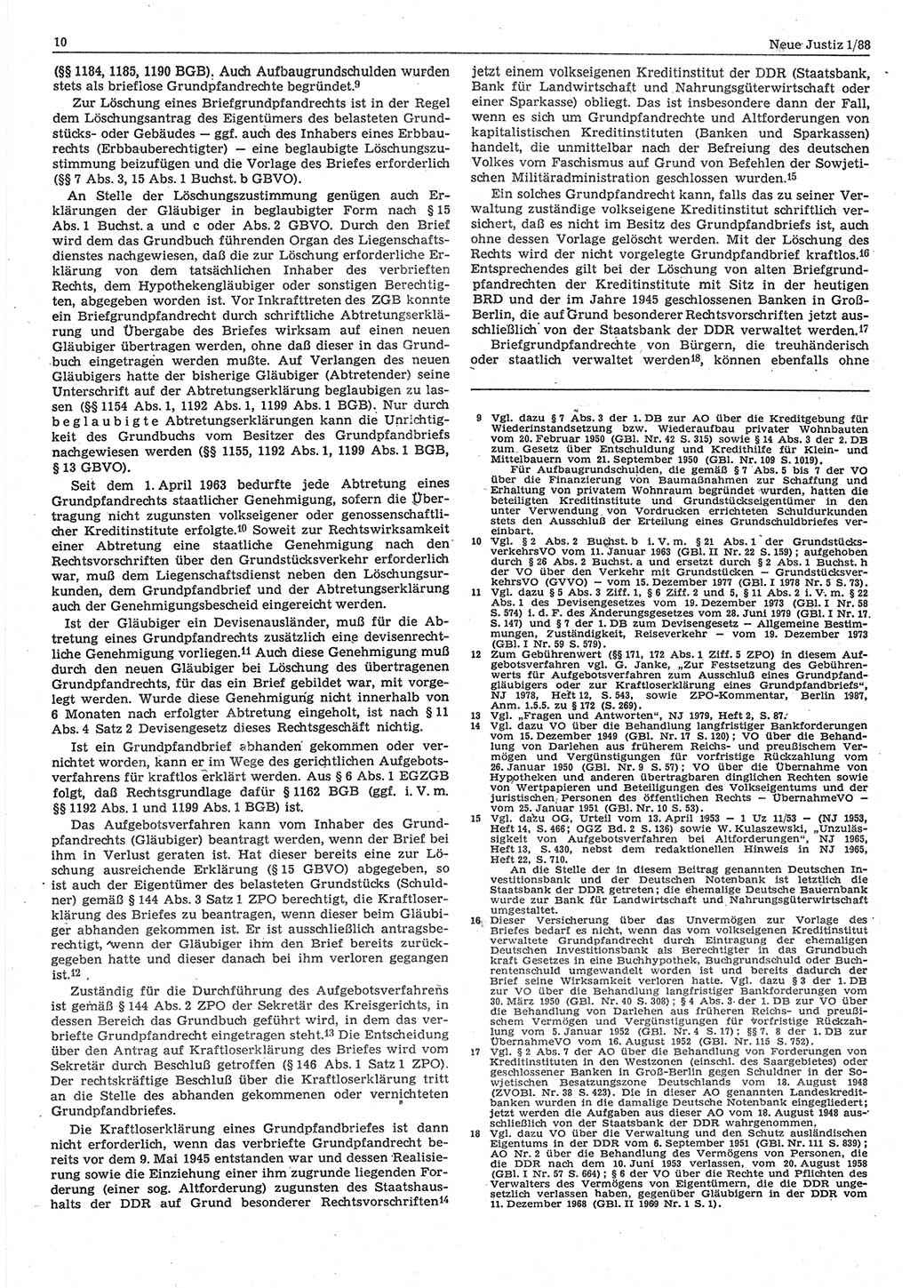 Neue Justiz (NJ), Zeitschrift für sozialistisches Recht und Gesetzlichkeit [Deutsche Demokratische Republik (DDR)], 42. Jahrgang 1988, Seite 10 (NJ DDR 1988, S. 10)