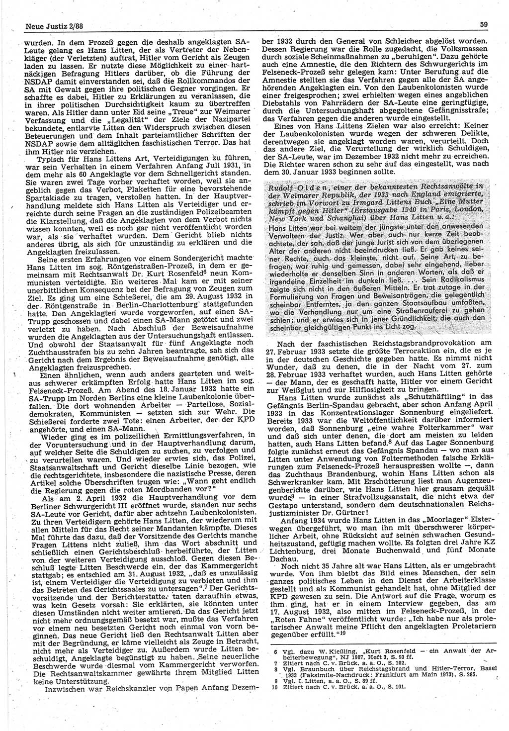 Neue Justiz (NJ), Zeitschrift für sozialistisches Recht und Gesetzlichkeit [Deutsche Demokratische Republik (DDR)], 42. Jahrgang 1988, Seite 59 (NJ DDR 1988, S. 59)