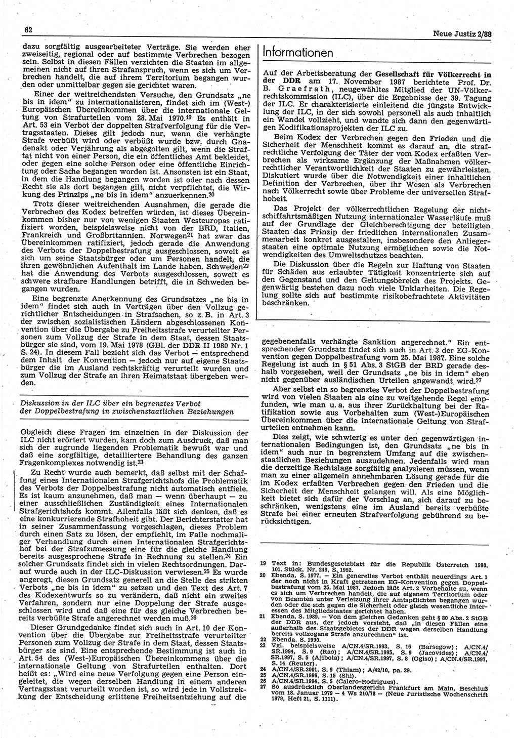Neue Justiz (NJ), Zeitschrift für sozialistisches Recht und Gesetzlichkeit [Deutsche Demokratische Republik (DDR)], 42. Jahrgang 1988, Seite 62 (NJ DDR 1988, S. 62)