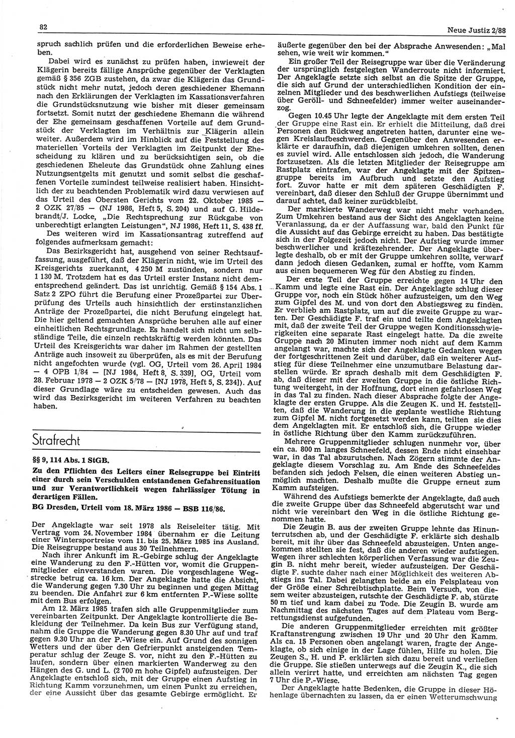 Neue Justiz (NJ), Zeitschrift für sozialistisches Recht und Gesetzlichkeit [Deutsche Demokratische Republik (DDR)], 42. Jahrgang 1988, Seite 82 (NJ DDR 1988, S. 82)