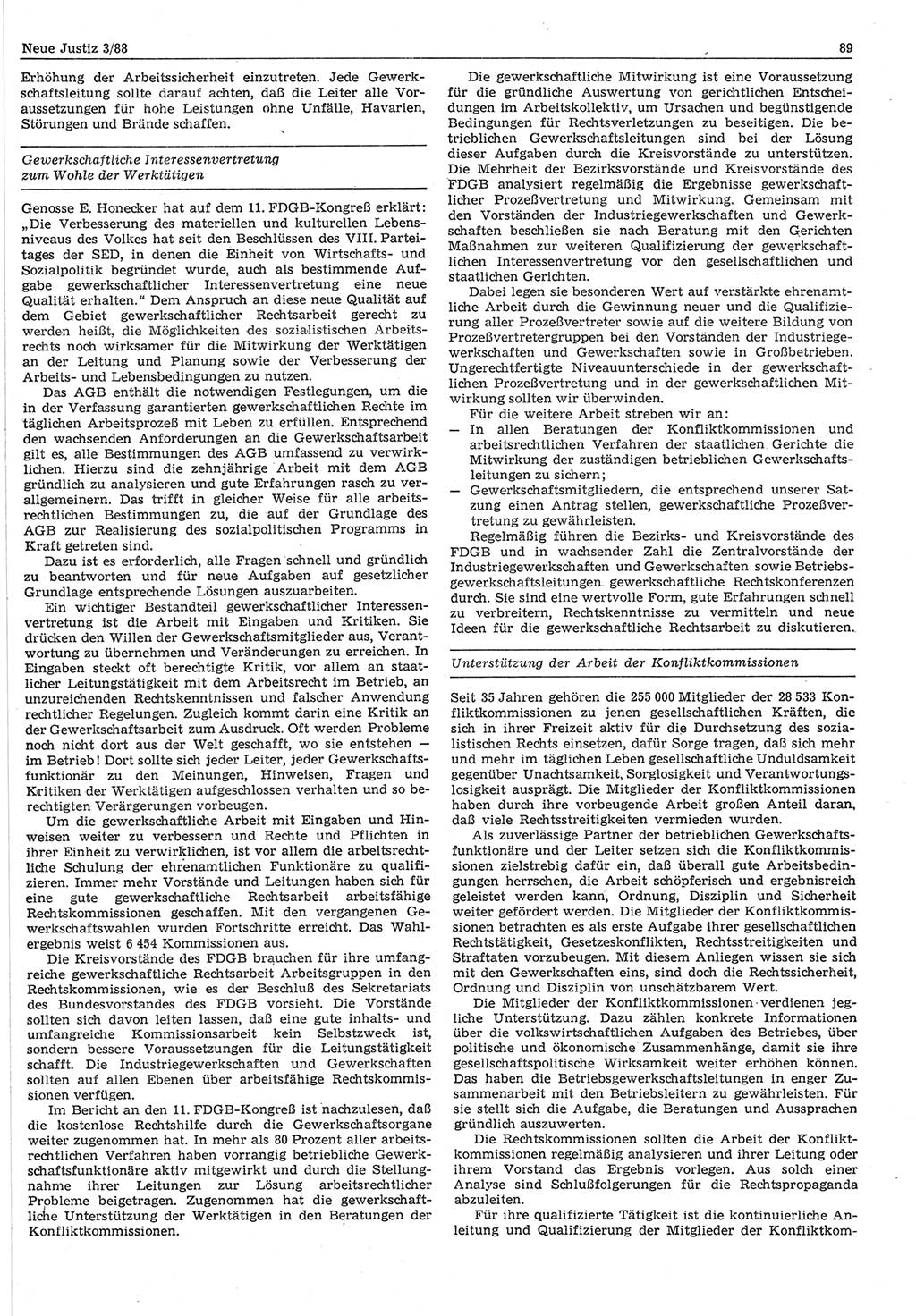 Neue Justiz (NJ), Zeitschrift für sozialistisches Recht und Gesetzlichkeit [Deutsche Demokratische Republik (DDR)], 42. Jahrgang 1988, Seite 89 (NJ DDR 1988, S. 89)