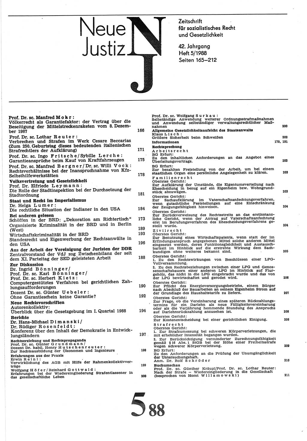 Neue Justiz (NJ), Zeitschrift für sozialistisches Recht und Gesetzlichkeit [Deutsche Demokratische Republik (DDR)], 42. Jahrgang 1988, Seite 165 (NJ DDR 1988, S. 165)