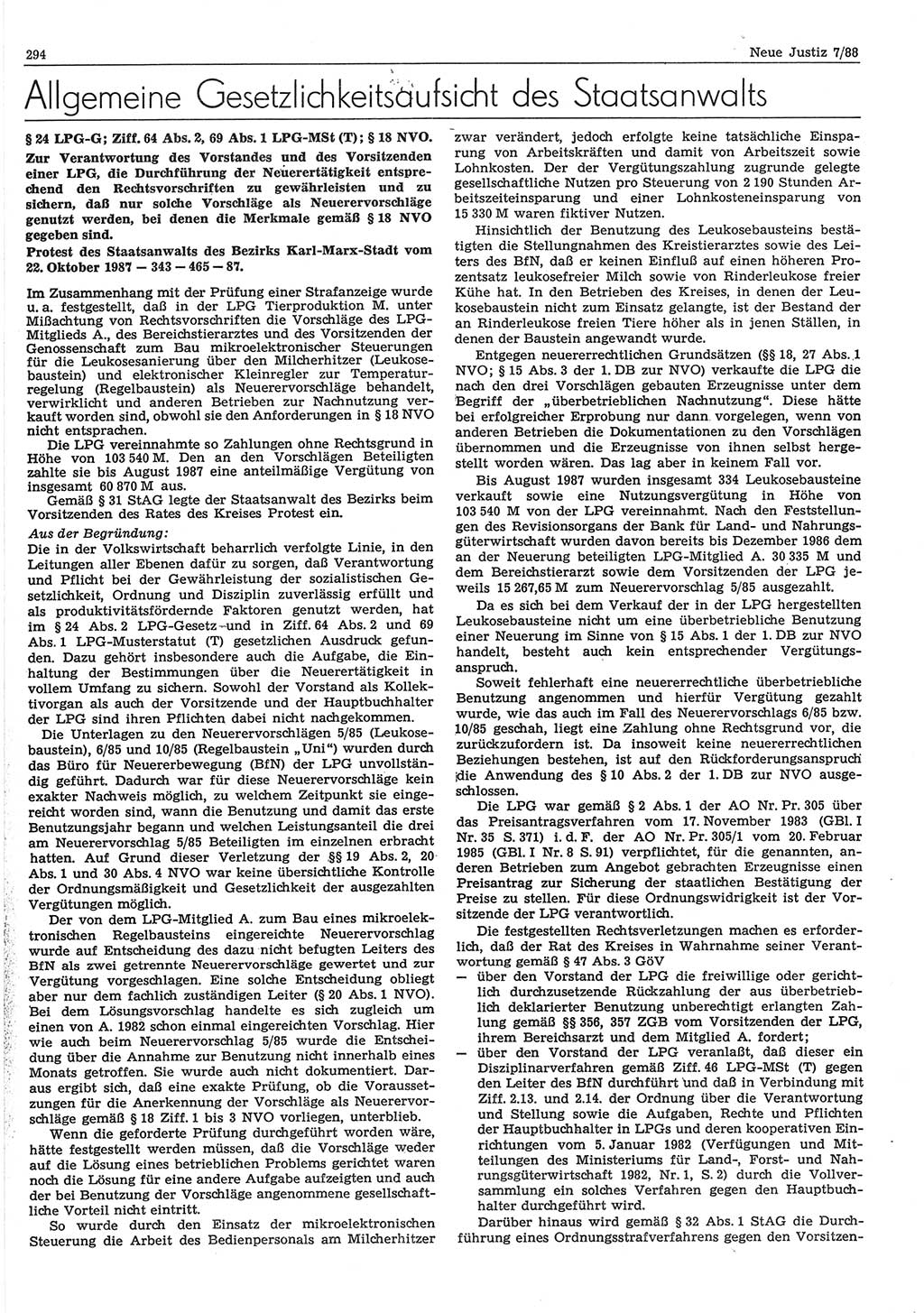 Neue Justiz (NJ), Zeitschrift für sozialistisches Recht und Gesetzlichkeit [Deutsche Demokratische Republik (DDR)], 42. Jahrgang 1988, Seite 294 (NJ DDR 1988, S. 294)