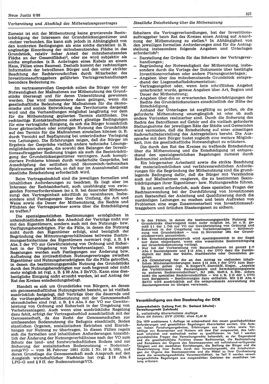 Neue Justiz (NJ), Zeitschrift für sozialistisches Recht und Gesetzlichkeit [Deutsche Demokratische Republik (DDR)], 42. Jahrgang 1988, Seite 327 (NJ DDR 1988, S. 327)
