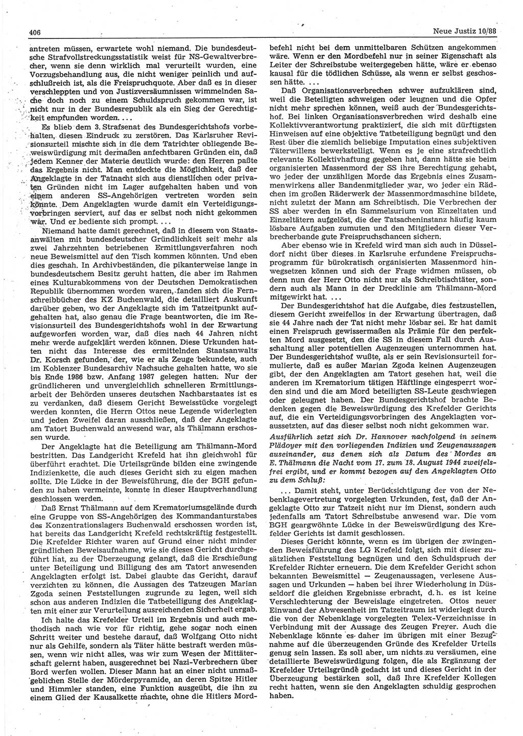 Neue Justiz (NJ), Zeitschrift für sozialistisches Recht und Gesetzlichkeit [Deutsche Demokratische Republik (DDR)], 42. Jahrgang 1988, Seite 406 (NJ DDR 1988, S. 406)