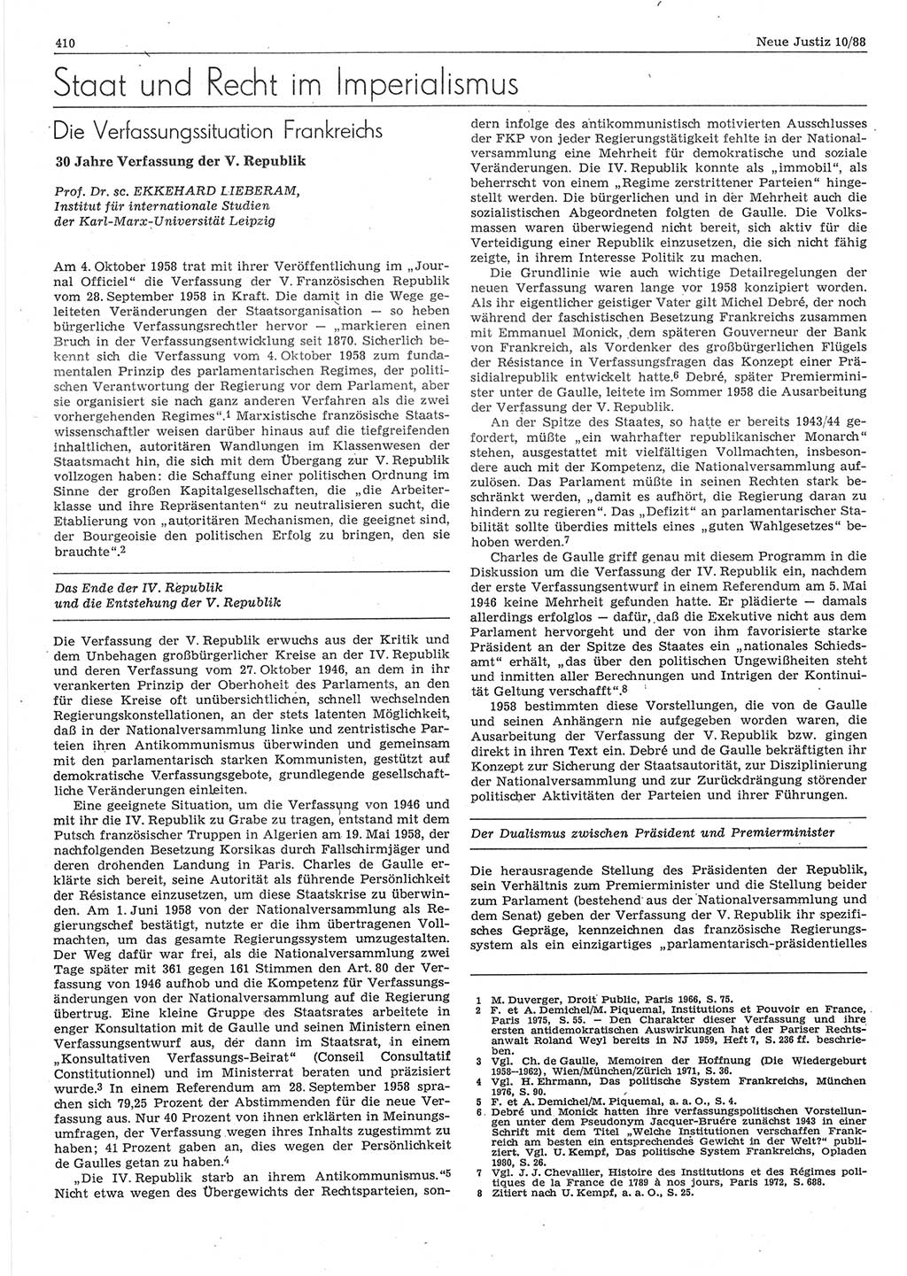 Neue Justiz (NJ), Zeitschrift für sozialistisches Recht und Gesetzlichkeit [Deutsche Demokratische Republik (DDR)], 42. Jahrgang 1988, Seite 410 (NJ DDR 1988, S. 410)