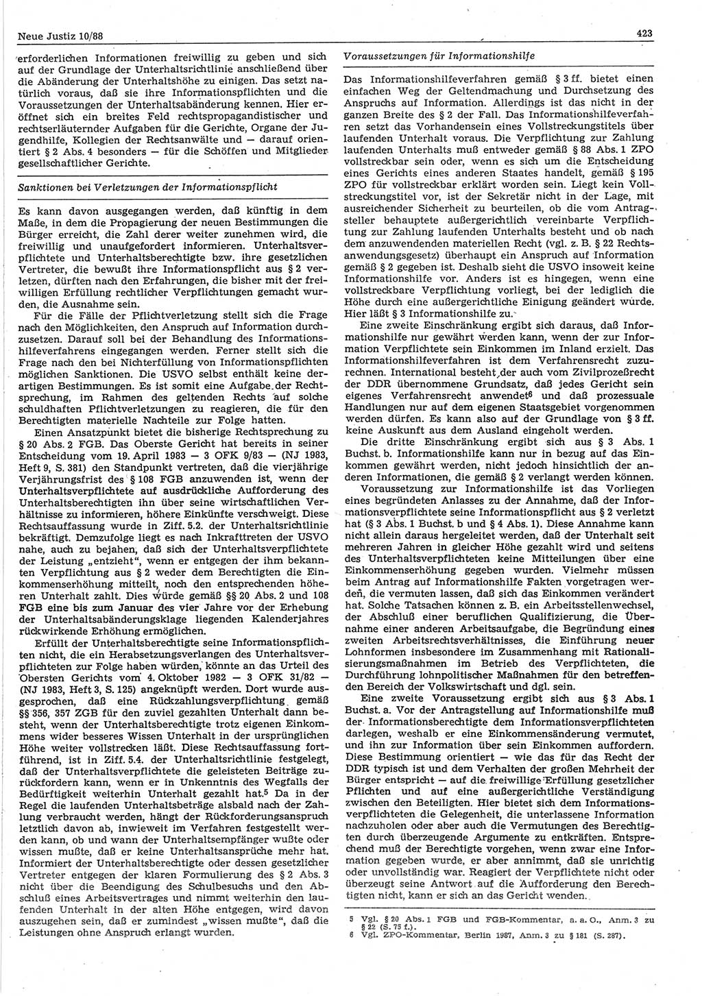 Neue Justiz (NJ), Zeitschrift für sozialistisches Recht und Gesetzlichkeit [Deutsche Demokratische Republik (DDR)], 42. Jahrgang 1988, Seite 423 (NJ DDR 1988, S. 423)