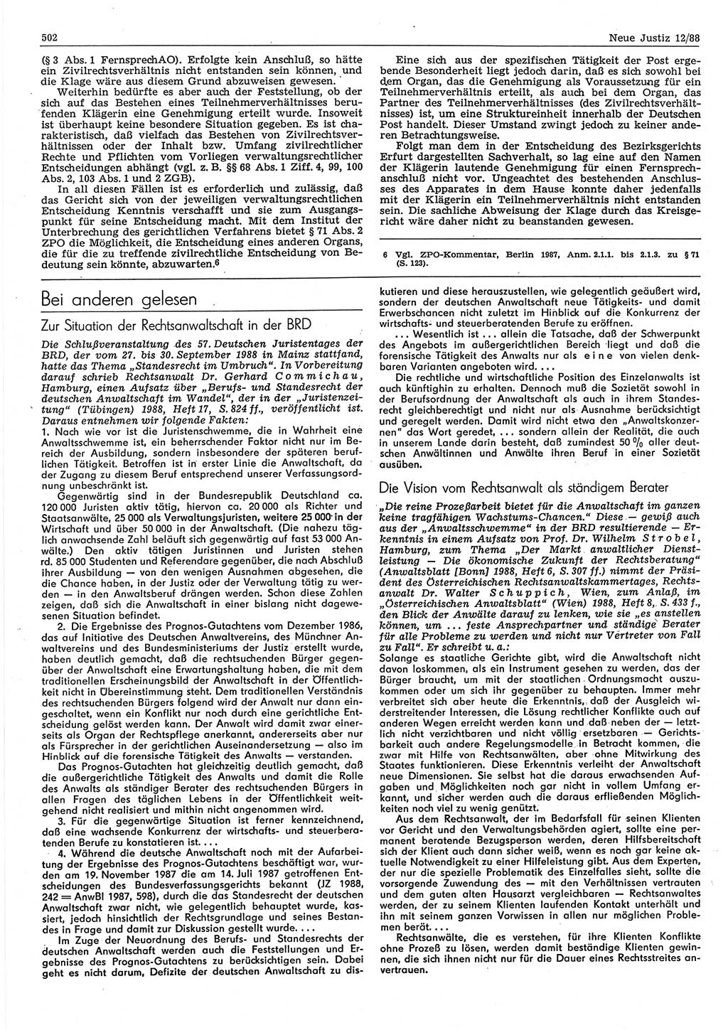 Neue Justiz (NJ), Zeitschrift für sozialistisches Recht und Gesetzlichkeit [Deutsche Demokratische Republik (DDR)], 42. Jahrgang 1988, Seite 502 (NJ DDR 1988, S. 502)