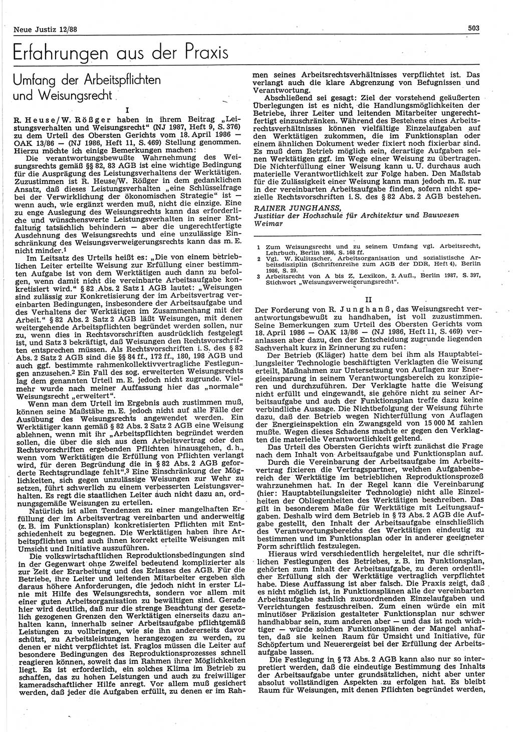 Neue Justiz (NJ), Zeitschrift für sozialistisches Recht und Gesetzlichkeit [Deutsche Demokratische Republik (DDR)], 42. Jahrgang 1988, Seite 503 (NJ DDR 1988, S. 503)