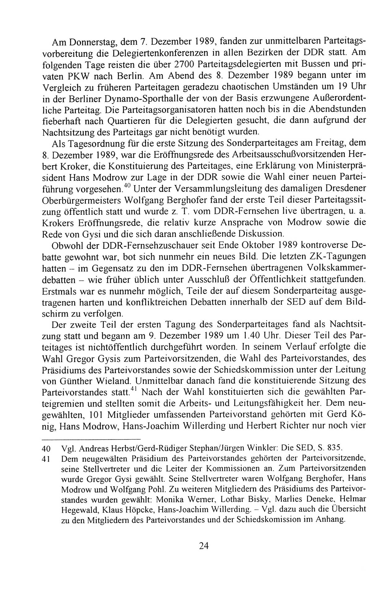 Außerordentlicher Parteitag der SED/PDS (Sozialistische Einheitspartei Deutschlands/Partei des Demokratischen Sozialismus) [Deutsche Demokratische Republik (DDR)], Protokoll der Beratungen am 8./9. und 16./17.12.1989 in Berlin 1989, Seite 24 (PT. SED/PDS DDR Prot. 1989, S. 24)