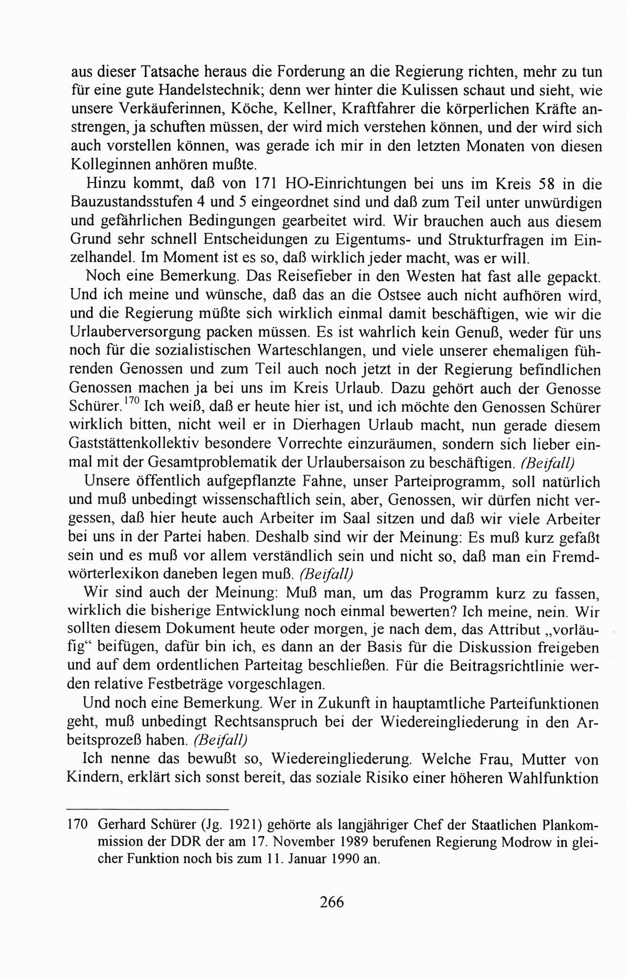 Außerordentlicher Parteitag der SED/PDS (Sozialistische Einheitspartei Deutschlands/Partei des Demokratischen Sozialismus) [Deutsche Demokratische Republik (DDR)], Protokoll der Beratungen am 8./9. und 16./17.12.1989 in Berlin 1989, Seite 266 (PT. SED/PDS DDR Prot. 1989, S. 266)