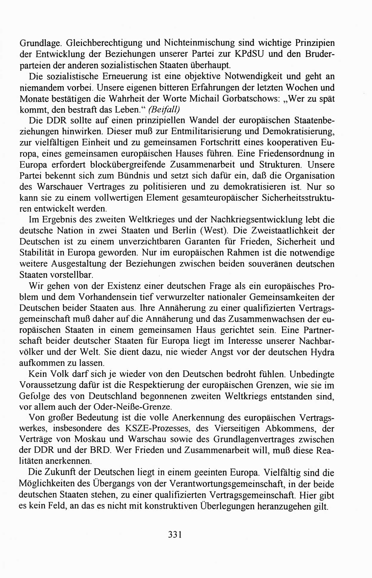 Außerordentlicher Parteitag der SED/PDS (Sozialistische Einheitspartei Deutschlands/Partei des Demokratischen Sozialismus) [Deutsche Demokratische Republik (DDR)], Protokoll der Beratungen am 8./9. und 16./17.12.1989 in Berlin 1989, Seite 331 (PT. SED/PDS DDR Prot. 1989, S. 331)