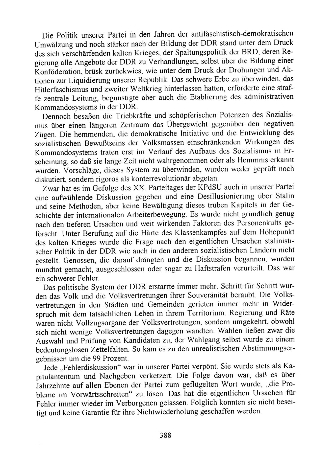 Außerordentlicher Parteitag der SED/PDS (Sozialistische Einheitspartei Deutschlands/Partei des Demokratischen Sozialismus) [Deutsche Demokratische Republik (DDR)], Protokoll der Beratungen am 8./9. und 16./17.12.1989 in Berlin 1989, Seite 388 (PT. SED/PDS DDR Prot. 1989, S. 388)