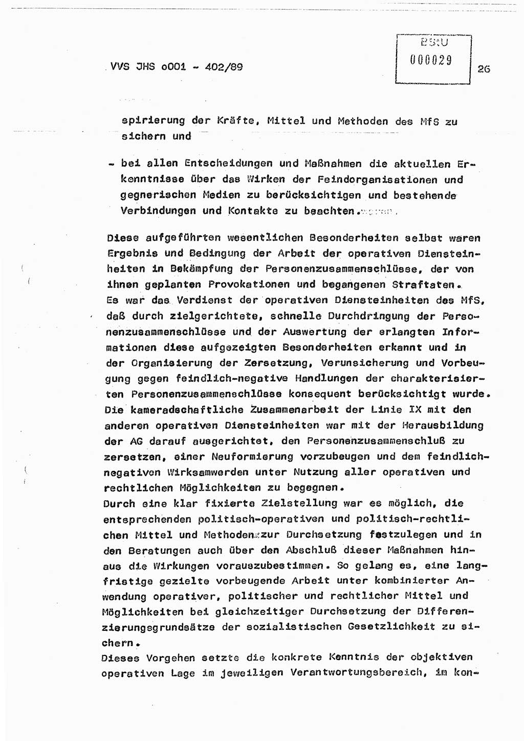 Diplomarbeit Major Günter Müller (HA Ⅸ/9), Ministerium für Staatssicherheit (MfS) [Deutsche Demokratische Republik (DDR)], Juristische Hochschule (JHS), Vertrauliche Verschlußsache (VVS) o001-402/89, Potsdam 1989, Seite 26 (Dipl.-Arb. MfS DDR JHS VVS o001-402/89 1989, S. 26)