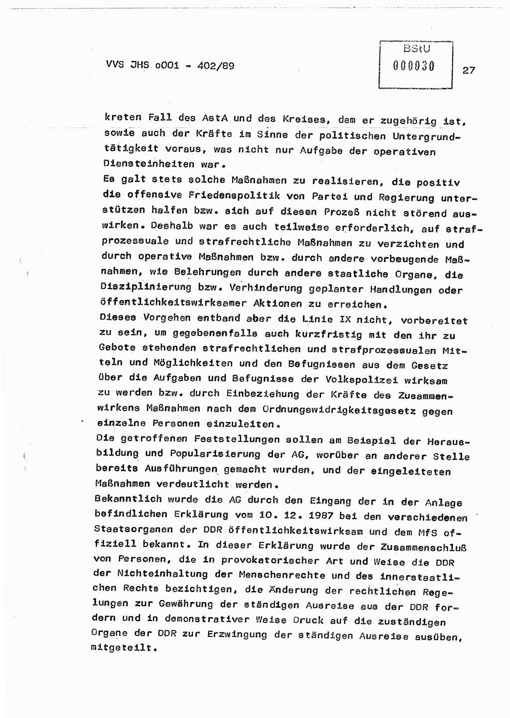 Diplomarbeit Major Günter Müller (HA Ⅸ/9), Ministerium für Staatssicherheit (MfS) [Deutsche Demokratische Republik (DDR)], Juristische Hochschule (JHS), Vertrauliche Verschlußsache (VVS) o001-402/89, Potsdam 1989, Seite 27 (Dipl.-Arb. MfS DDR JHS VVS o001-402/89 1989, S. 27)