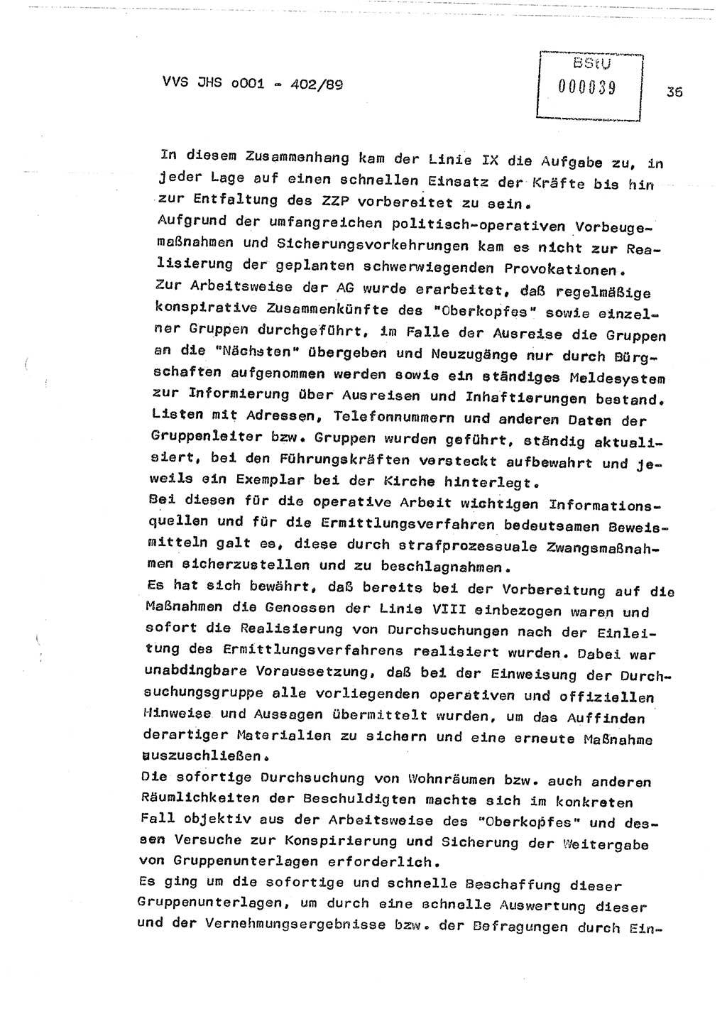 Diplomarbeit Major Günter Müller (HA Ⅸ/9), Ministerium für Staatssicherheit (MfS) [Deutsche Demokratische Republik (DDR)], Juristische Hochschule (JHS), Vertrauliche Verschlußsache (VVS) o001-402/89, Potsdam 1989, Seite 36 (Dipl.-Arb. MfS DDR JHS VVS o001-402/89 1989, S. 36)