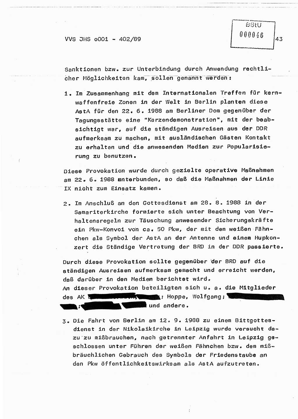 Diplomarbeit Major Günter Müller (HA Ⅸ/9), Ministerium für Staatssicherheit (MfS) [Deutsche Demokratische Republik (DDR)], Juristische Hochschule (JHS), Vertrauliche Verschlußsache (VVS) o001-402/89, Potsdam 1989, Seite 43 (Dipl.-Arb. MfS DDR JHS VVS o001-402/89 1989, S. 43)