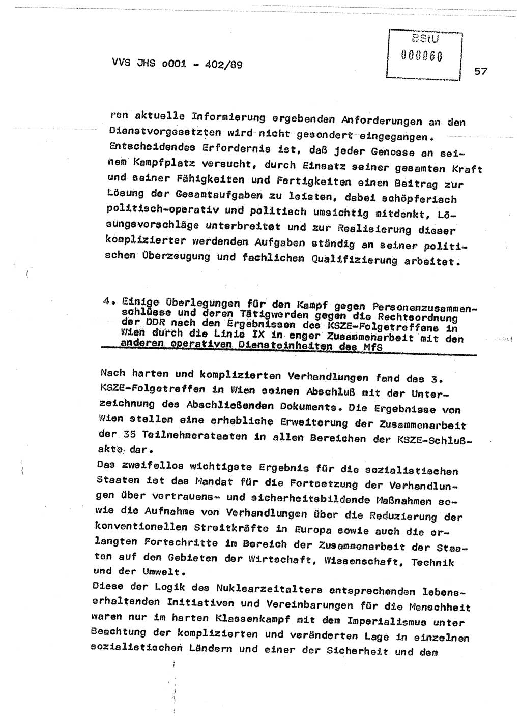 Diplomarbeit Major Günter Müller (HA Ⅸ/9), Ministerium für Staatssicherheit (MfS) [Deutsche Demokratische Republik (DDR)], Juristische Hochschule (JHS), Vertrauliche Verschlußsache (VVS) o001-402/89, Potsdam 1989, Seite 57 (Dipl.-Arb. MfS DDR JHS VVS o001-402/89 1989, S. 57)