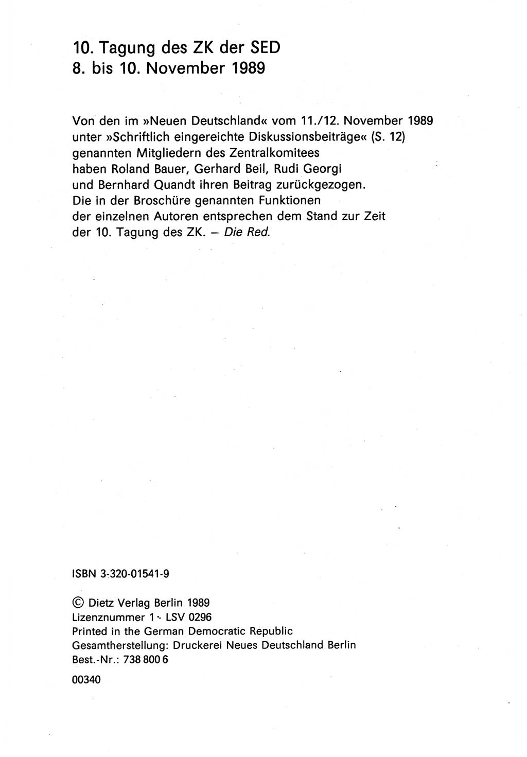 Diskussionsbeiträge, 10. Tagung des ZK (Zentralkomitee) der SED (Sozialistische Einheitspartei Deutschlands) [Deutsche Demokratische Republik (DDR)] 1989, Seite 2 (Disk.-Beitr. 10. Tg. ZK SED DDR 1989, S. 2)