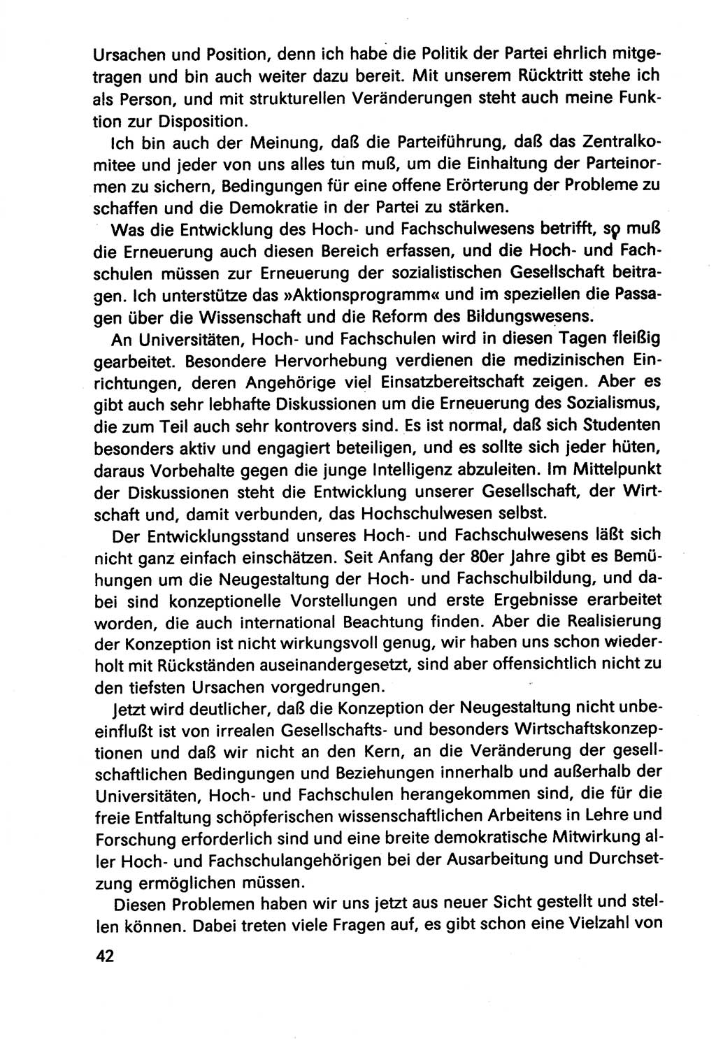 Diskussionsbeiträge, 10. Tagung des ZK (Zentralkomitee) der SED (Sozialistische Einheitspartei Deutschlands) [Deutsche Demokratische Republik (DDR)] 1989, Seite 42 (Disk.-Beitr. 10. Tg. ZK SED DDR 1989, S. 42)