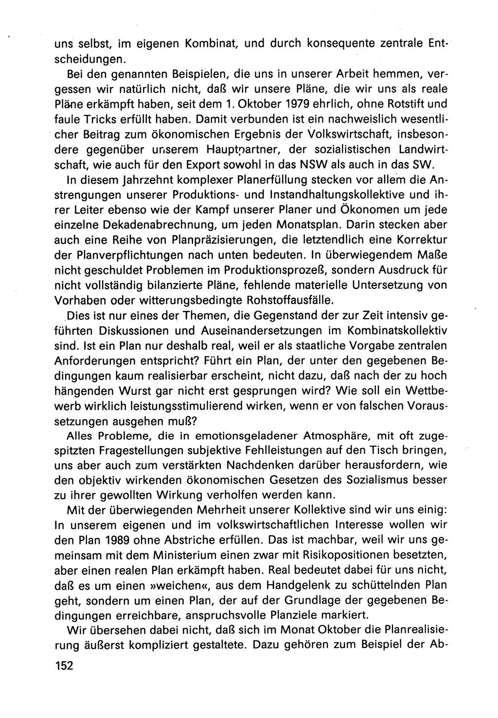 Diskussionsbeiträge, 10. Tagung des ZK (Zentralkomitee) der SED (Sozialistische Einheitspartei Deutschlands) [Deutsche Demokratische Republik (DDR)] 1989, Seite 152 (Disk.-Beitr. 10. Tg. ZK SED DDR 1989, S. 152)