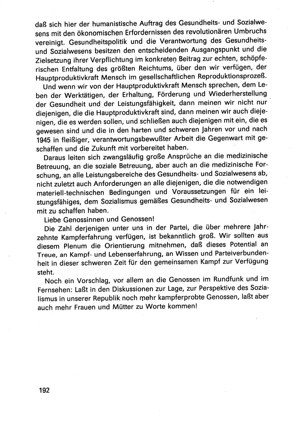 Diskussionsbeiträge, 10. Tagung des ZK (Zentralkomitee) der SED (Sozialistische Einheitspartei Deutschlands) [Deutsche Demokratische Republik (DDR)] 1989, Seite 192 (Disk.-Beitr. 10. Tg. ZK SED DDR 1989, S. 192)