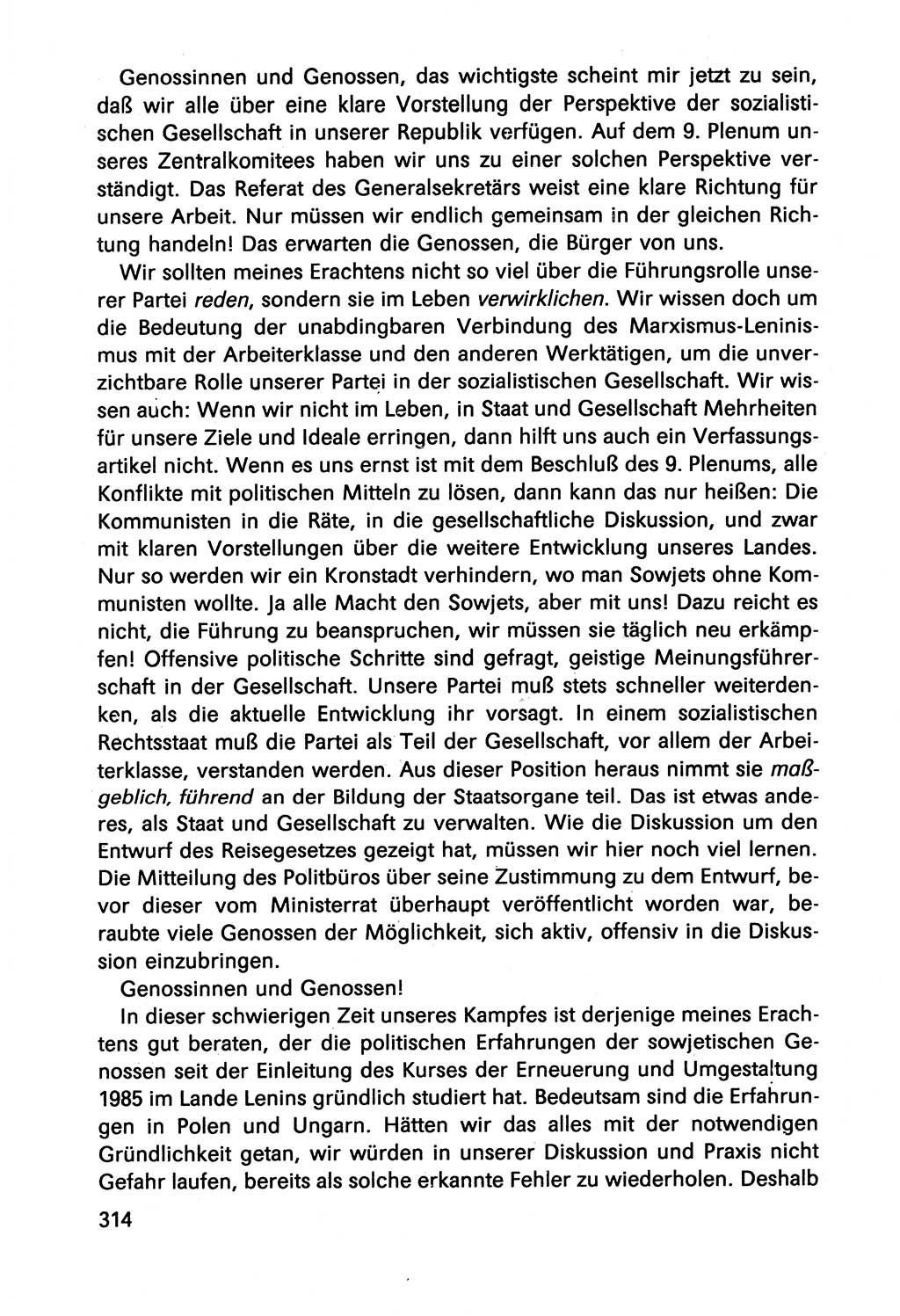 Diskussionsbeiträge, 10. Tagung des ZK (Zentralkomitee) der SED (Sozialistische Einheitspartei Deutschlands) [Deutsche Demokratische Republik (DDR)] 1989, Seite 314 (Disk.-Beitr. 10. Tg. ZK SED DDR 1989, S. 314)