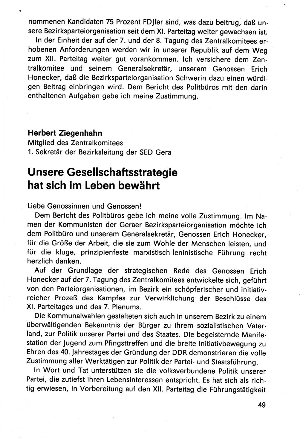 Diskussionsreden, 8. Tagung des ZK (Zentralkomitee) der SED (Sozialistische Einheitspartei Deutschlands) [Deutsche Demokratische Republik (DDR)] 1989, Seite 49 (Disk.-Red. 8. Tg. ZK SED DDR 1989, S. 49)