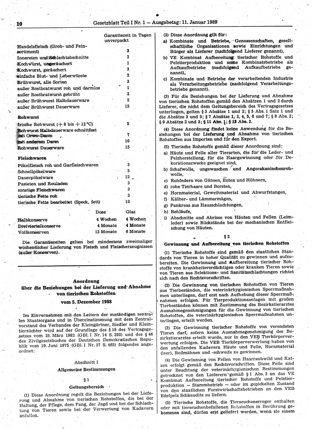Gesetzblatt (GBl.) der Deutschen Demokratischen Republik (DDR) Teil Ⅰ 1989, Seite 10 (GBl. DDR Ⅰ 1989, S. 10)