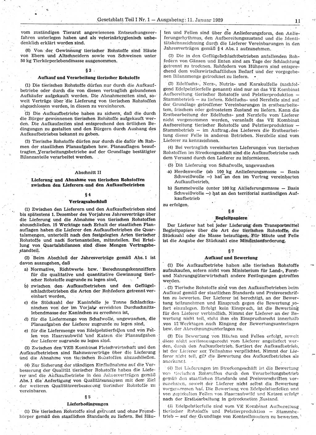 Gesetzblatt (GBl.) der Deutschen Demokratischen Republik (DDR) Teil Ⅰ 1989, Seite 11 (GBl. DDR Ⅰ 1989, S. 11)