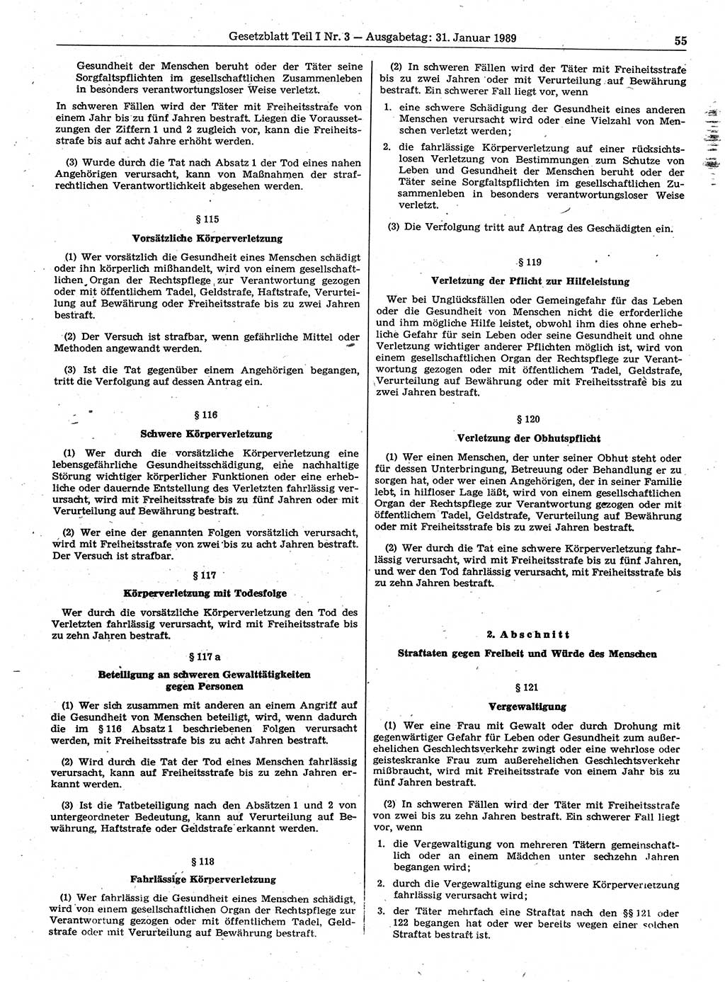 Gesetzblatt (GBl.) der Deutschen Demokratischen Republik (DDR) Teil Ⅰ 1989, Seite 55 (GBl. DDR Ⅰ 1989, S. 55)