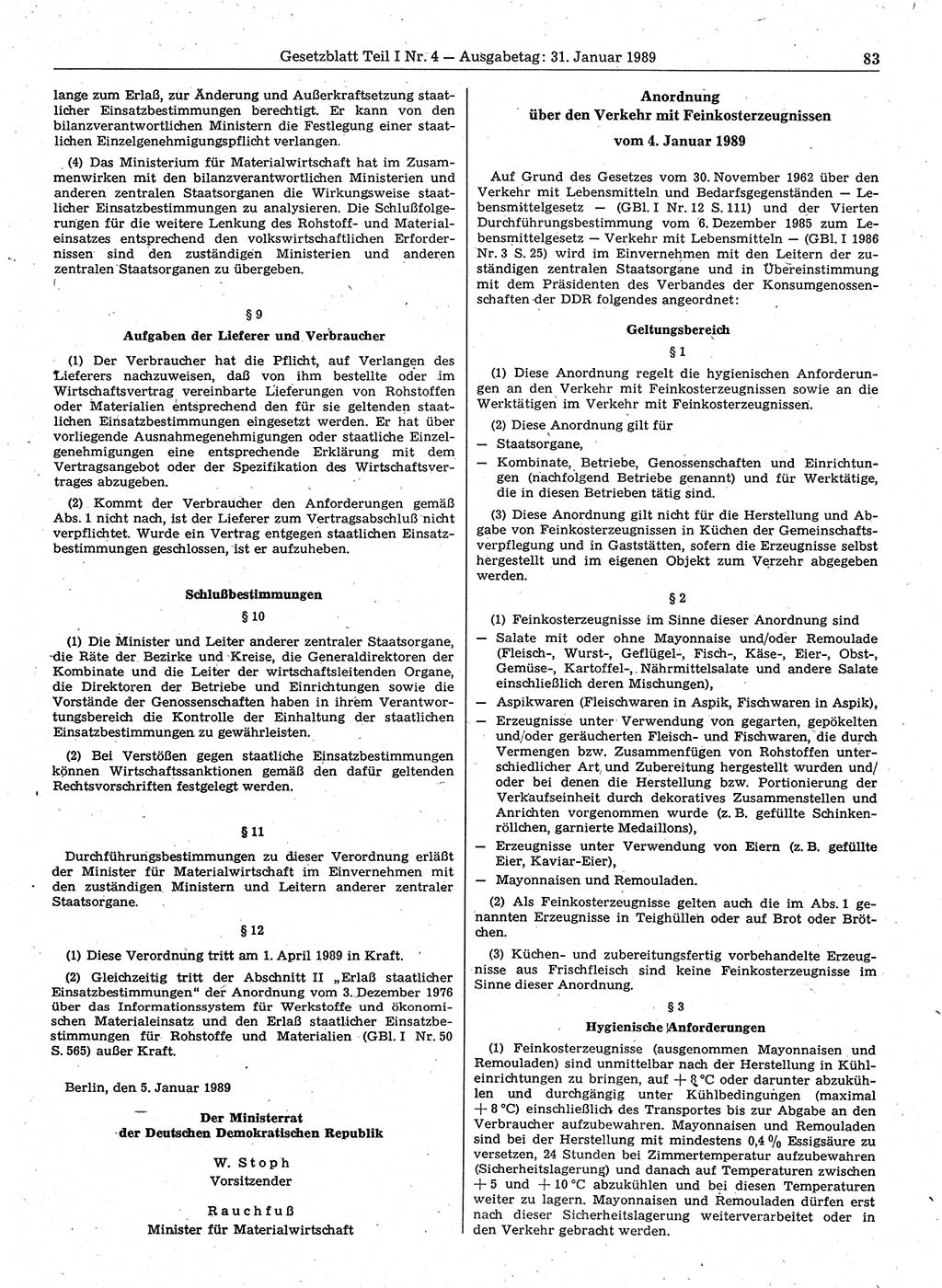 Gesetzblatt (GBl.) der Deutschen Demokratischen Republik (DDR) Teil Ⅰ 1989, Seite 83 (GBl. DDR Ⅰ 1989, S. 83)