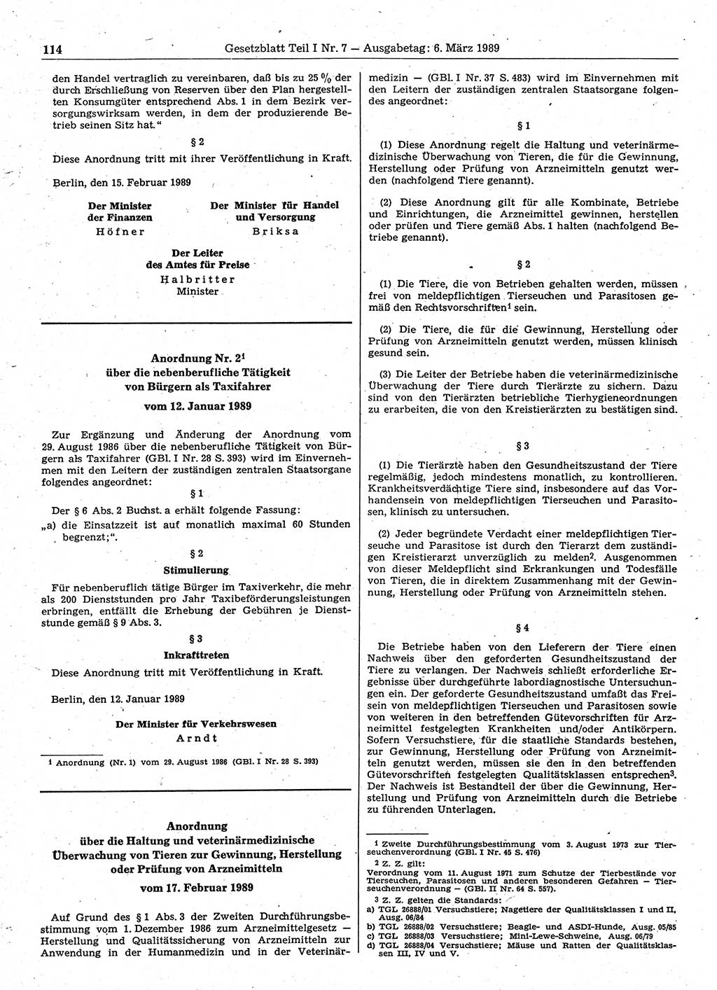 Gesetzblatt (GBl.) der Deutschen Demokratischen Republik (DDR) Teil Ⅰ 1989, Seite 114 (GBl. DDR Ⅰ 1989, S. 114)
